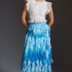 Cheri ruffled tulle midi skirt by Anthropologie